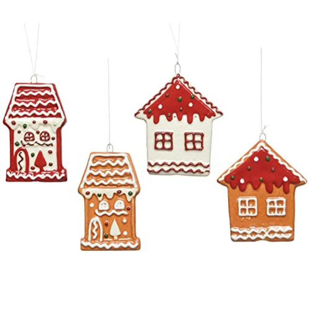 Gingerbread House Christmas Tree Ornaments - Set of 4 Holiday